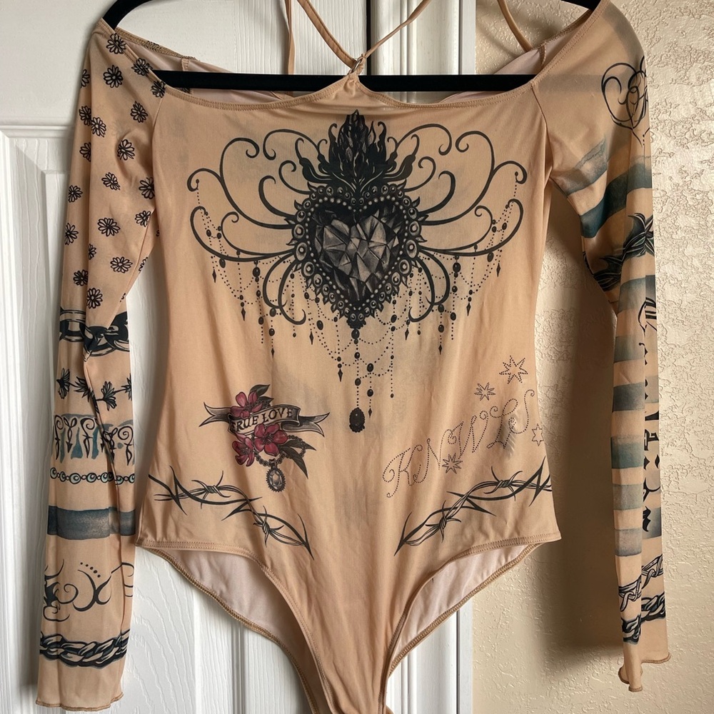 Jean Paul Gaultier Beige and Black Graphic Bodysuit - Picture 2 of 3